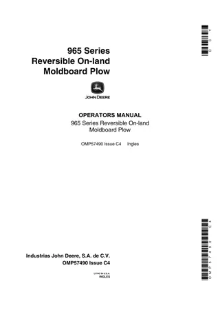 John Deere 965 Series Reversible On-land Moldboard Plow Operator’s Manual Instant Download (Publication No.OMP57490)