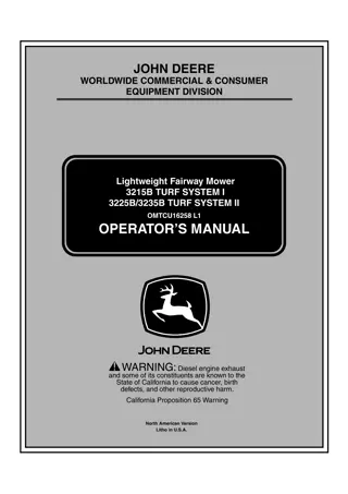 John Deere 3215B TURF SYSTEM I 3225B3235B TURF SYSTEM II Lightweight Fairway Mower Operator’s Manual Instant Download (Publication No.OMTCU16258)