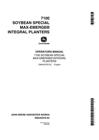 John Deere 7100 Soybean Special Max-Emegre Integral Planters Operator’s Manual Instant Download (Publication No.OMA45378)