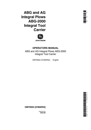 John Deere ABG and AG Integral Plows ABG-2000 Integral Tool Carrier Operator’s Manual Instant Download (Publication No.OMY8352)