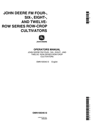 John Deere FM Four- Six- Eight- and Twelve- Row Series Row-Crop Cultivators Operator’s Manual Instant Download (Publication No.OMN159346)