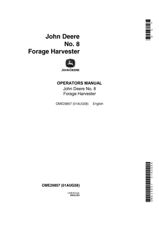 John Deere NO.8 Forage Harvester Operator’s Manual Instant Download (Publication No.OME29857)