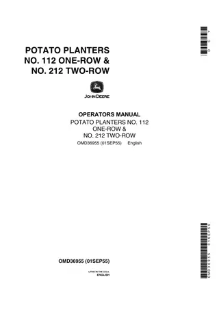 John Deere No.112 One-Row and No.212 Two-Row Potato Planters Operator’s Manual Instant Download (Publication No.OMD36955)