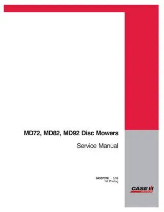 CASE IH MD72, MD82, MD92 Disc Mowers Service Repair Manual Instant Download (Part Number 84207378)