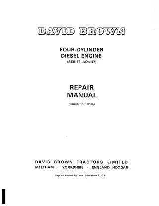 David Brown Series AD447 Four Cylinder Diesel Engine Service Repair Manual Instant Download (Part Number TP644)