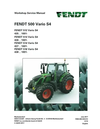 Fendt 512 513 514 516 Vario S4 Tractor Service Repair Manual Instant Download (Part No. X990.005.549.012)