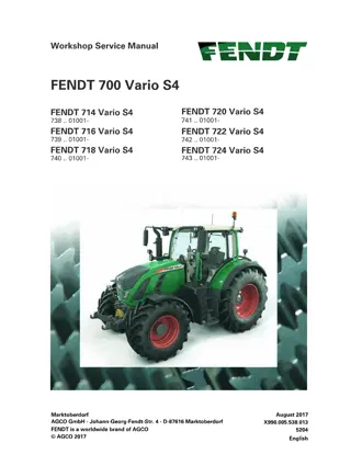 Fendt 714 716 718 720 722 724 Vario S4 Tractor Service Repair Manual Instant Download (Part No. X990.005.538.013)