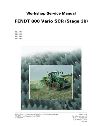 Fendt 819 822 824 826 828 Vario SCR (Stage 3b) Tractor Service Repair Manual Instant Download (Part No. X990.005.066.013)