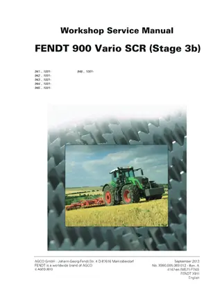 Fendt 924 927 930 933 936 939 Vario SCR (Stage 3b) Tractor Service Repair Manual Instant Download (Part No. X990.005.069.012-Rev.A)