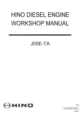 Hino J05E-TA Diesel Engine Service Repair Manual Instant Download (Book Code No. KSS-SMJ5-E003E)