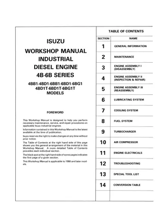 Isuzu 4BB1, 4BD1, 6BB1, 6BD1, 6BG1, 4BD1T, 6BD1T, 6BG1T Diesel Engine Service Repair Manual Instant Download