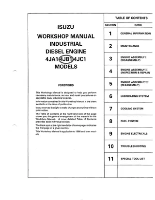 Isuzu 4JA1, 4JB1, 4JC1 Diesel Engine Service Repair Manual Instant Download