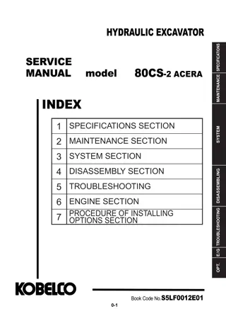 Kobelco 80CS-2 Acera HYDRAULIC EXCAVATOR Service Repair Manual Instant Download (Book Code No. S5LF0012E01)