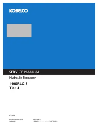 Kobelco 140SRLC-3 Tier 4 Hydraulic Excavator Service Repair Manual Instant Download (Book Code No. S5YY0024E02)