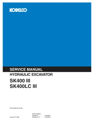 Kobelco SK400 III, SK400LC III HYDRAULIC EXCAVATOR Service Repair Manual Instant Download (Book Code No. S5YSU0001E)