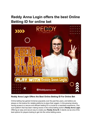 Reddy Anna Login offers the best Online Betting ID for online bet