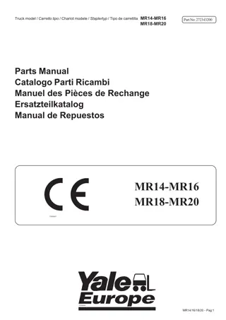 Yale (B849) MR14 MR16 MR18 MR20 Forklift Truck Parts Catalogue Manual Instant Download