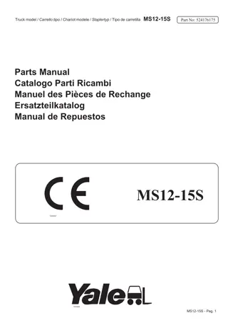 Yale (B855) MS12-15S Forklift Parts Catalogue Manual Instant Download