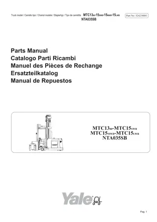 Yale (B869) MTC13 MTC15 Forklift Truck Parts Catalogue Manual Instant Download