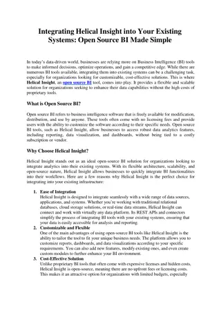 Integrating Helical Insight into Your Existing Systems Open Source BI Made Simple