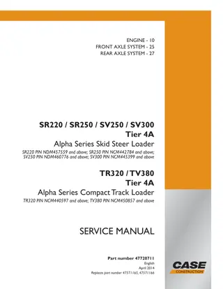 CASE SR220 SR250 SV250 SV300 Tier 4A Alpha Series Skid Steer Loader  TR320 TV380 Tier 4A Alpha Series Compact Track Loader Service Repair Manual Instant Download