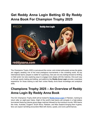 Get Reddy Anna Login Betting ID By Reddy Anna Book For Champion Trophy 2025