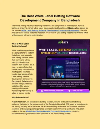 White Label Betting Software Development Company in Bangladesh