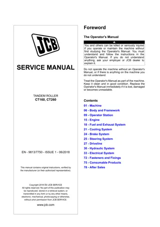 JCB CT160, CT260 Tandem Roller Service Repair Manual Instant Download