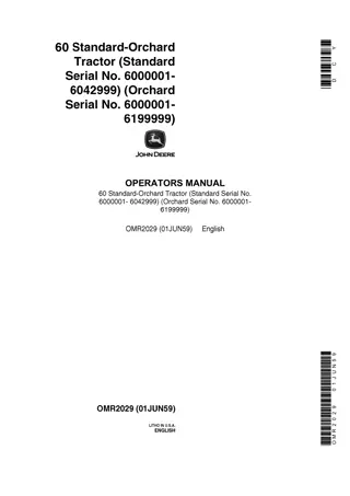 John Deere 60 Standard-Orchard Tractors Operator’s Manual Instant Download (Standard Pin.6000001-6042999 Orchard Pin.6000001-6199999)(Publication No.OMR2029)