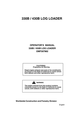 John Deere 330B 430B Log Loader Operator’s Manual Instant Download (Publication No.307962)