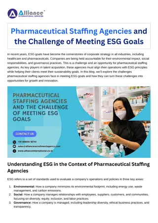 Pharmaceutical Staffing Agencies and the Challenge of Meeting ESG Goals