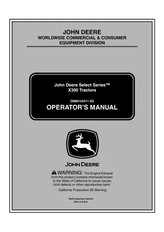 John Deere Select Series™ X300 Tractor Operator’s Manual Instant Download (PIN010001-) (Publication No. OMM153411K5)