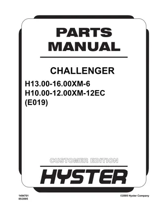 Hyster E019 (H13.00-16.00XM-6, H10.00-12.00XM-12EC) Forklift Parts Catalogue Manual Instant Download