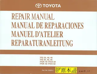 TOYOTA 7FG35, 40, 45  7FD35, 40, 45  7FGK40  7FGA50  7FDK40  7FDA50 Forklift Service Repair Manual Instant Download