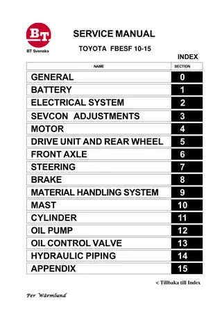 TOYOTA FBESF10 FBESF12 FBESF15 Forklift Service Repair Manual Instant Download