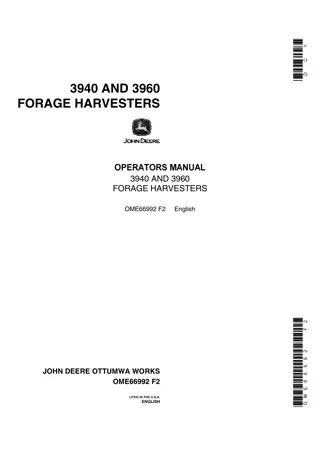 John Deere 3940 and 3960 Forage Harvesters Operator’s Manual Instant Download (Publication No.ome66992)