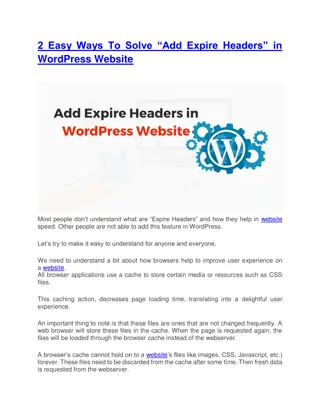 2 Easy Ways To Solve “Add Expire Headers” in WordPress Website