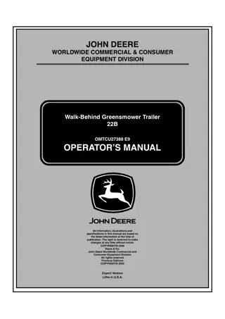 John Deere 22B Walk-Behind Greensmower Trailer Operator’s Manual Instant Download (Publication No.OMTCU27388)