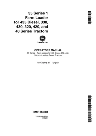 John Deere 35 Series 1 Farm Loader For 435 Diesel 330 430 320 420 and 40 Series Tractors Operator’s Manual Instant Download (Publication No.OMC13448)