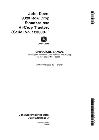 John Deere 3020 Row-Crop Standard and Hi-Crop Tractors Operator’s Manual Instant Download (Pin.123000-) (Publication No.OMR46012)