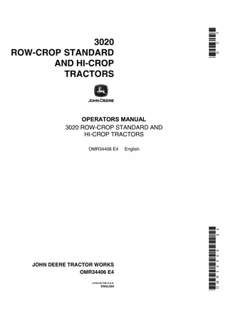 John Deere 3020 Row-Crop Standard and Hi-Crop Tractors Operator’s Manual Instant Download (Publication No.OMR34406)