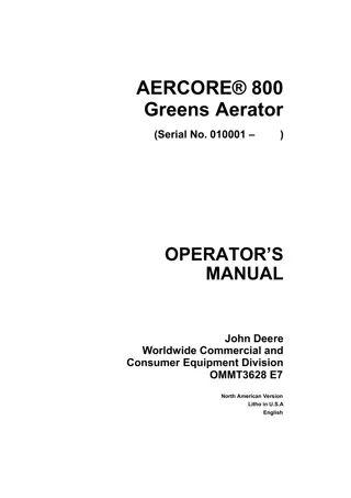 John Deere AERCORE 800 Greens Aerator Operator’s Manual Instant Download (PIN010001-) (Publication No.OMMT3628)