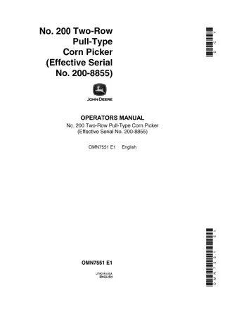 John Deere NO.200 Two-Row Pull-Type Corn Picker Operator’s Manual Instant Download (Pin.200-8855) (Publication No.OMN7751)