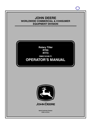 John Deere RT55 RT73 Rotary Tiller Operator’s Manual Instant Download (RT55 PIN.KVRT55X100100- RT73 PIN.KVRT73X300100-) (Publication No.OMKV18189)