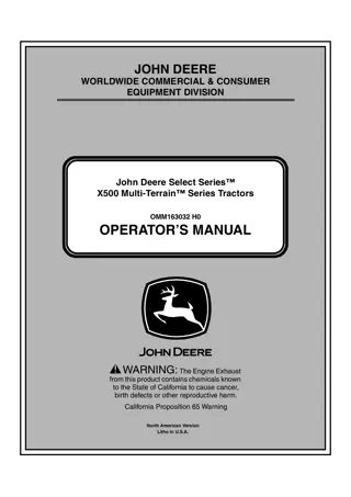 John Deere Select Series™ X500 Multi-Terrain™ Series Tractors Operator’s Manual Instant Download (PIN060001-) (Publication No.OMM163032)