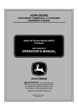 John Deere Trail Buck Utility All Terrain Vehicle (UATV) Operator’s Manual Instant Download (PIN010001-) (Publication No.OMC219000326)