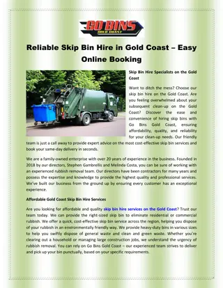 Reliable Skip Bin Hire in Gold Coast – Easy Online Booking