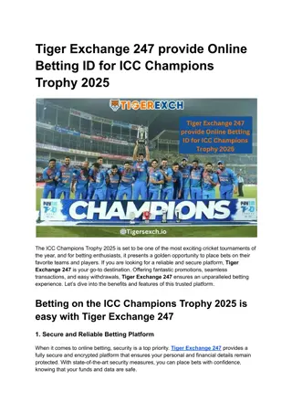 Tiger Exchange 247 provide Online Betting ID for ICC Champions Trophy 2025