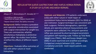 REFLUX AFTER SLEEVE GASTRECTOMY AND HIATUS HERNIA REPAIR;  REFLUX AFTER SLEEVE GASTRECTOMY AND HIATUS HERNIA REPAIR;  A STUDY OF SUTURE AND MESH REPAIRS. A STUDY OF SUTURE AND MESH REPAIRS.