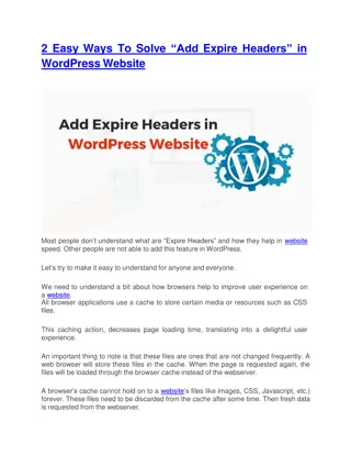 2 Easy Ways To Solve “Add Expire Headers” in WordPress Website